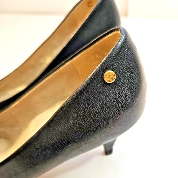 Etienne Aigner Blue Leather Pointed Toe Kitten Heel Pumps Women's Size 5 Heels - Picture 5 of 10